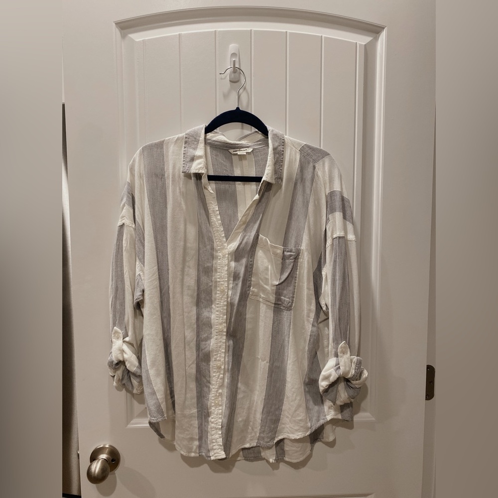 Blue & White Button Down Top